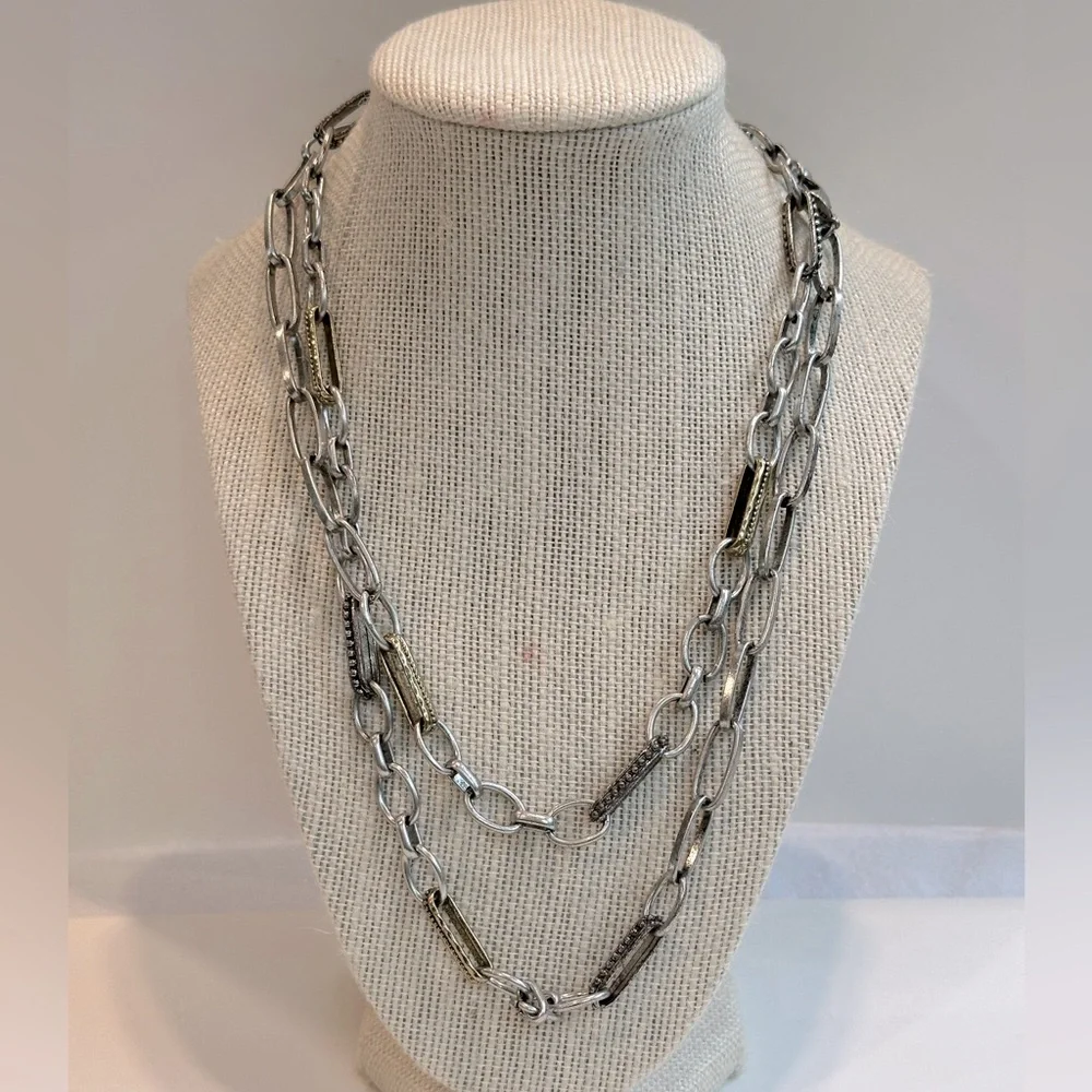 Chico’s Yvonne Single Strand Paperclip Silver & Gold Tone Mixed Metal Necklace